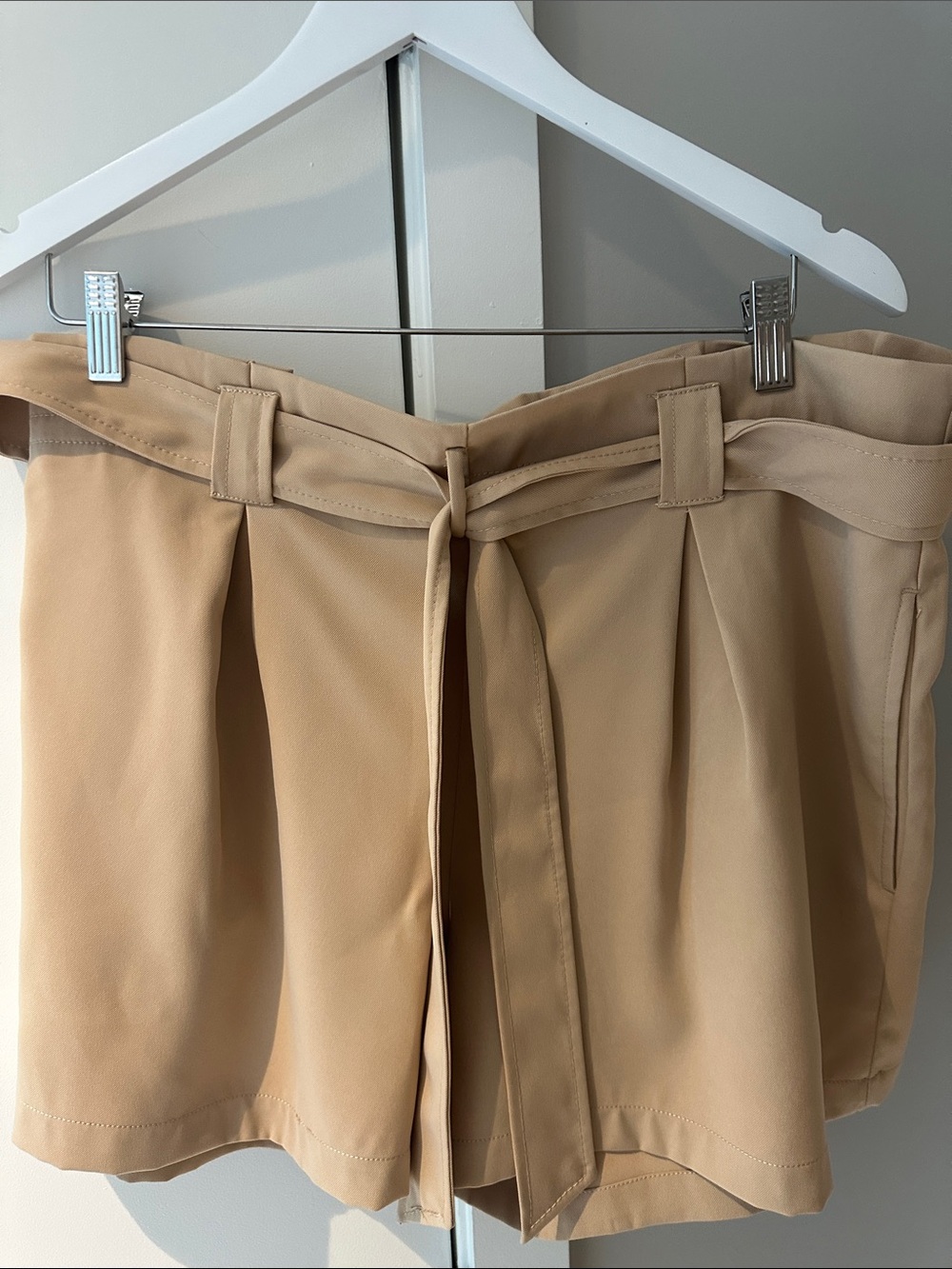 Max Studio Beige Paperbag Waist Shorts with Tie